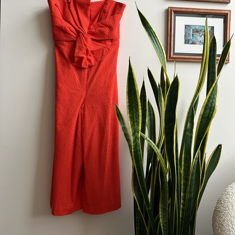 ANTHROPOLOGIE Red Tie Front Eyelet Jumpsuit with Pockets!